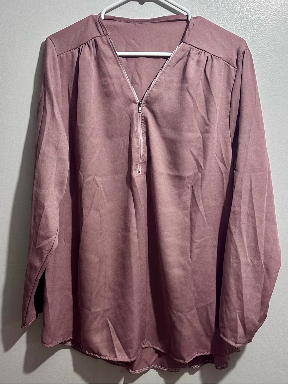 Zip-Front Blouse Dusty Rose Size XL (294)